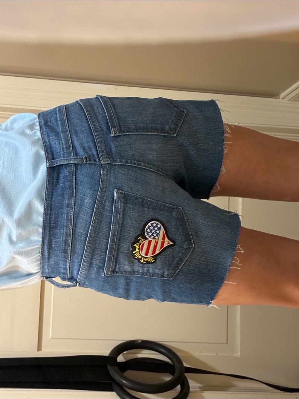 Women’s Old Navy Distressed Jean Cutoff Shorts with Patriotic Patches, W32 - Picture 6 of 16